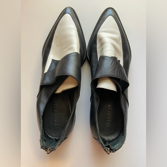 Helmut Lang Black & White Leather Pointed Toe Loafers, Size 10 – Statement Shoes - Picture 1 of 8
